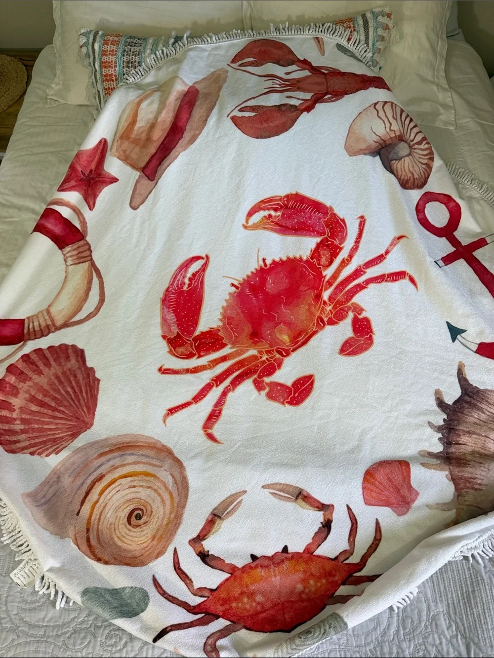 Coastal Red Sea Life Round Beach Towel
